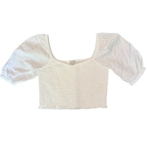 EUC American Eagle Outfitters White Puff Sleeve Crop Blouse‎ Sz XS
